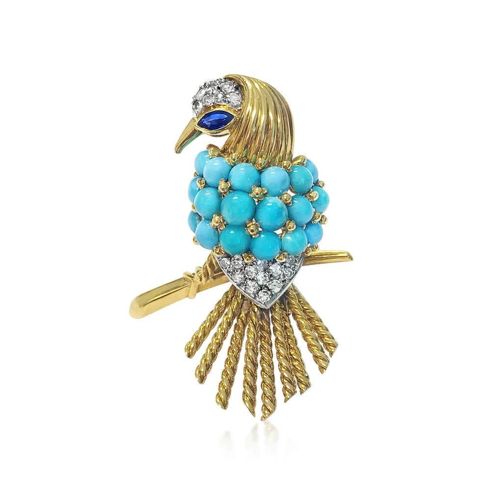 A Turquoise and Diamond Bird Brooch by Boucheron