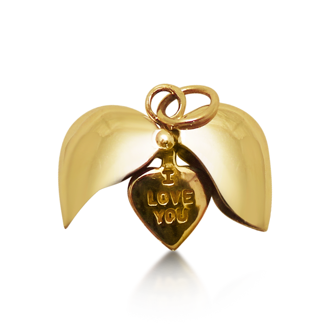 A concealed "I love you" heart charm in 14K yellow gold for the girl who lives a charmed life.