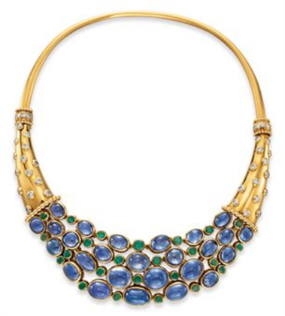 A Sapphire, Diamond, Emerald and Gold “Cornucopia” Necklace, by Rene Boivin, circa 1938