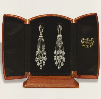    An Exquisite Pair of Art Deco Diamond Ear Pendants, by Ostertag, circa 1930.   