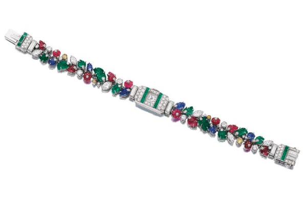 A Gem-Set and Diamond Bracelet Wristwatch, by Ostertag, circa 1930.