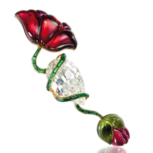 A Diamond, Pink and Green Tourmaline Poppy Flower Brooch, by JAR, 1982, (Formerly from the Lily Safra Collection).