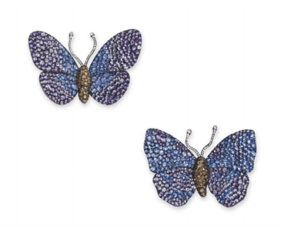    A Pair of Exquisite Multi-Gem Butterfly Brooches, by JAR.   