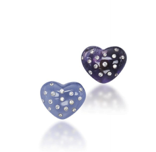 A Pair of Amethyst, Chalcedony and Diamond Earrings, by JAR.