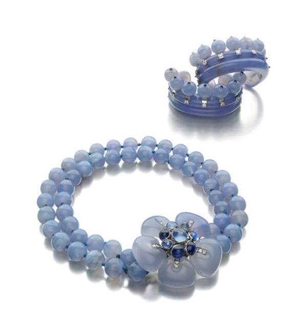    An Important Blue Chalcedony, Sapphire and Diamond Suite, by Suzanne Belperron, circa 1935. Provenance: The Duchess of WIndsor.   