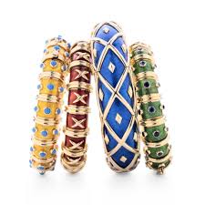 Enamel and gold bangles.