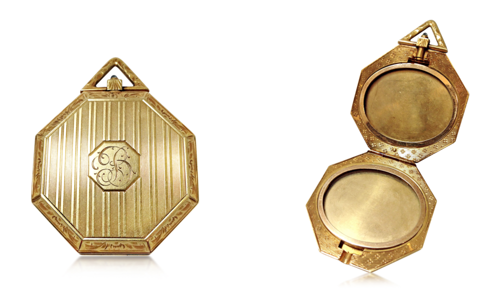 A 14k yellow gold locket by Tiffany & Co., available at Revival Jewels.