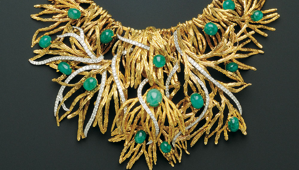 An 18K Gold, Platinum, Emerald and Diamond "Voodoo" Necklace, by Marianne Ostier