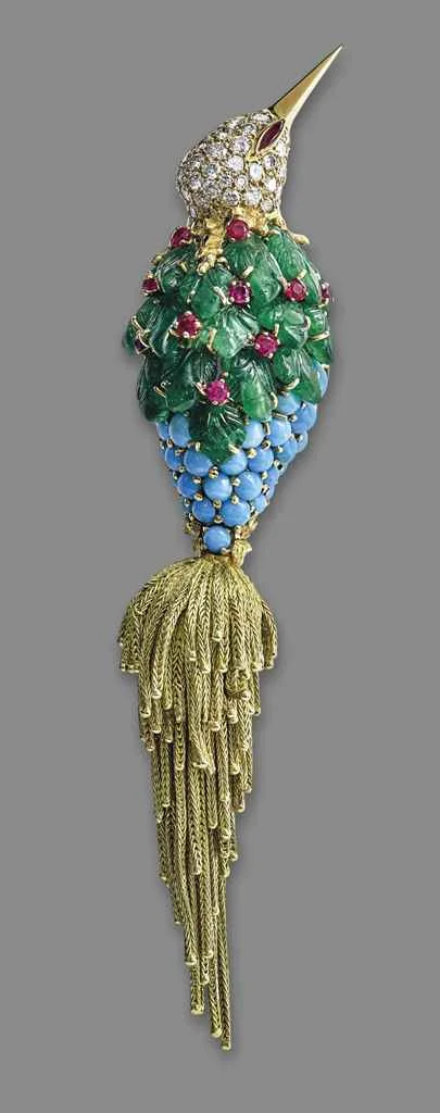 A Multi-Gem Diamond and Gold Bird Brooch, by Sterlé Price Realised USD $40,291 (estimate 20,225 - 30,338) Christie's 15th November, 2016, Geneva.