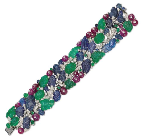 An Art Deco ‘Tutti Frutti’ Bracelet, by Cartier with maker’s mark for Henri Picq, photo courtesy of Christie’s.