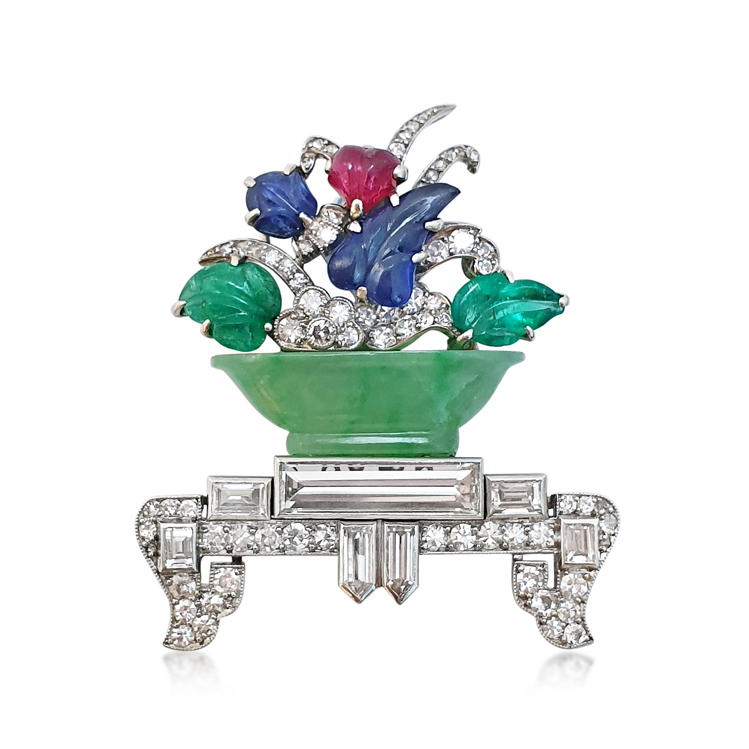 AN ART DECO GEM-SET AND DIAMOND BROOCH, BY JANESICH