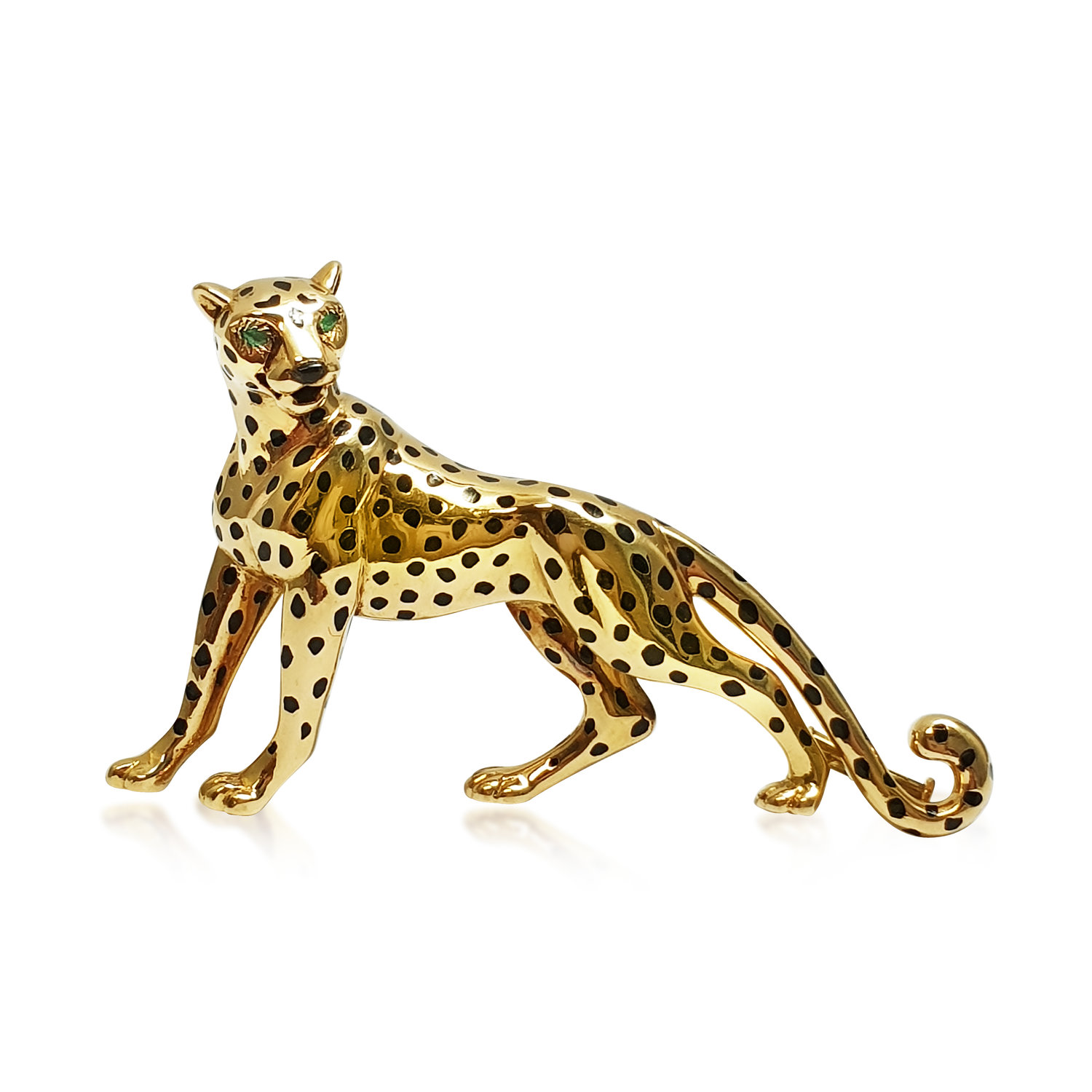 AN 18K GOLD AND ENAMEL PANTHER BROOCH, BY CARTIER  