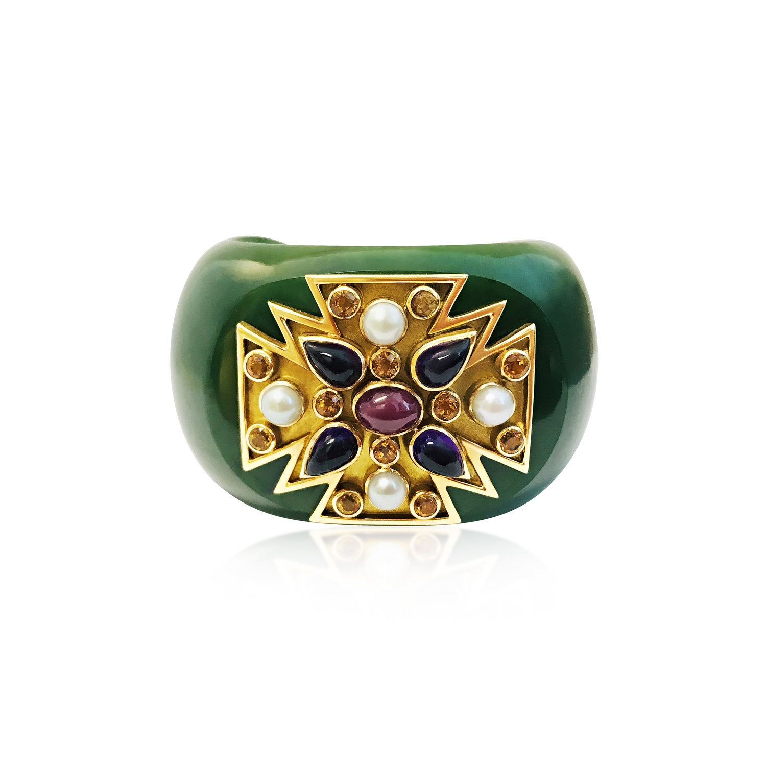 A NEPHRITE AND GEM-SET CUFF, BY VERDURA - SOLD