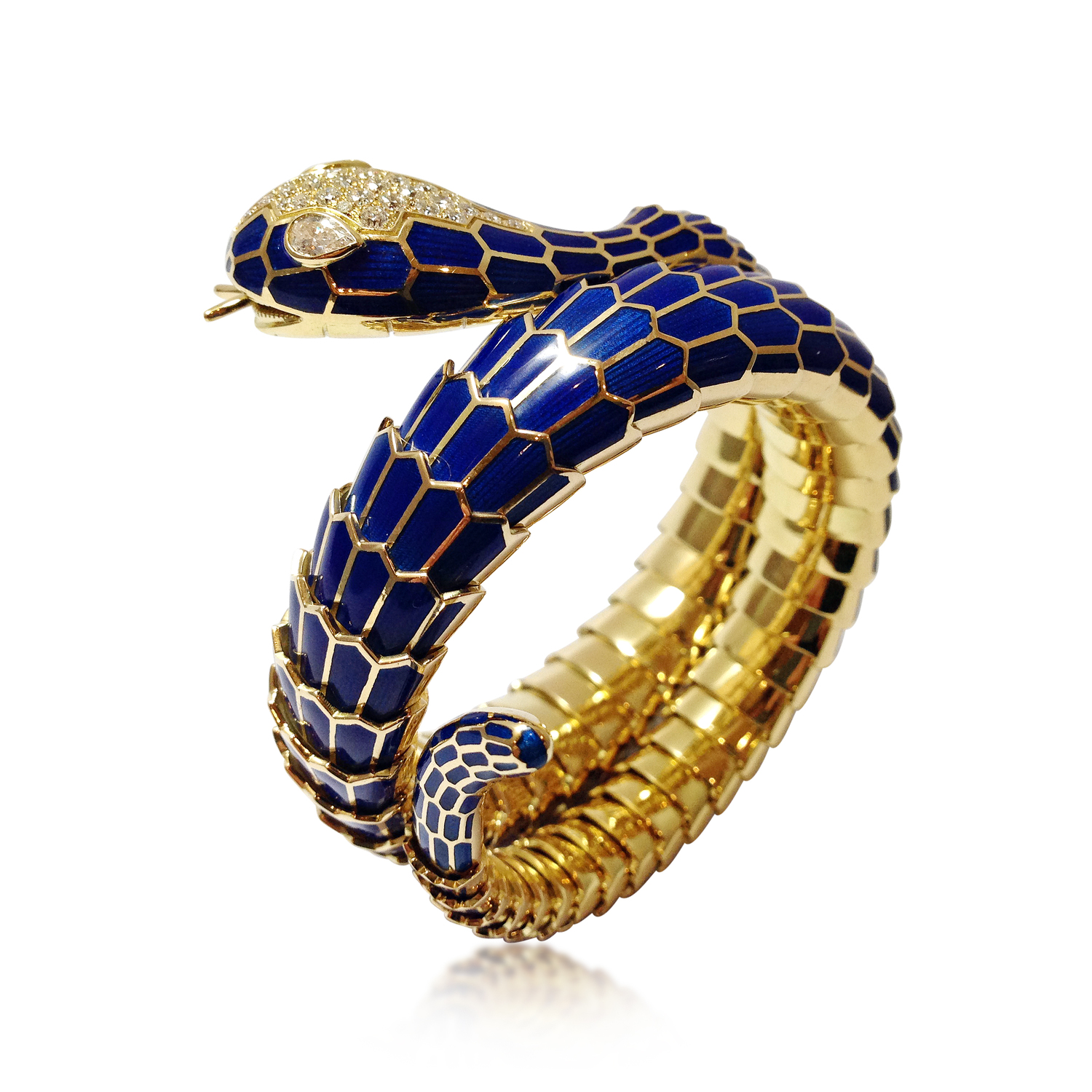 AN ENAMEL AND DIAMOND SERPENTI BRACELET - SOLD