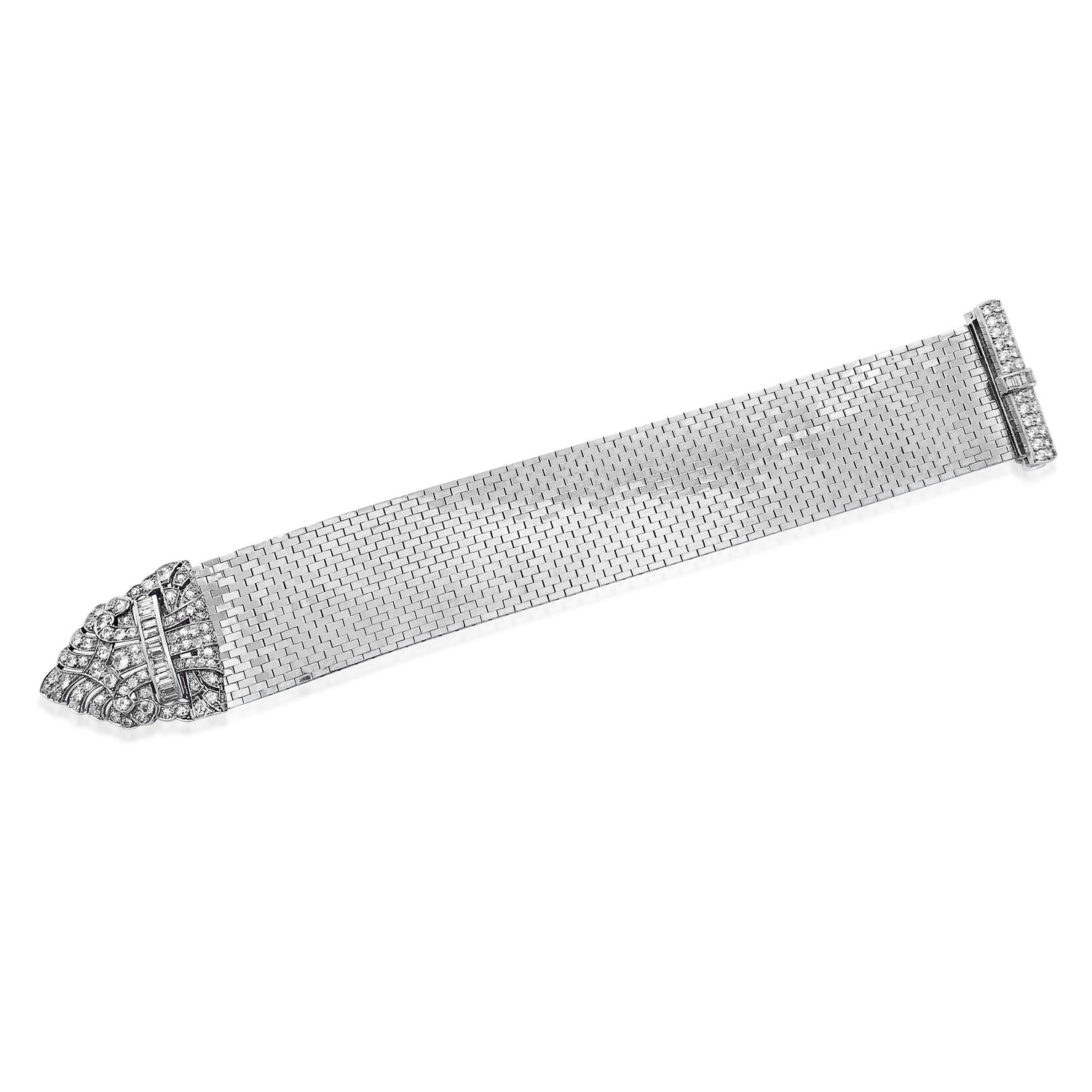 A RETRO PLATINUM GOLD AND DIAMOND BELT BRACELET  