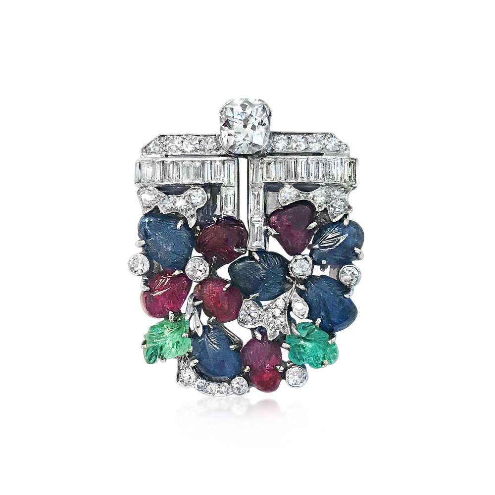 AN ART DECO GEM SET 'TUTTI FRUTTI' BROOCH  