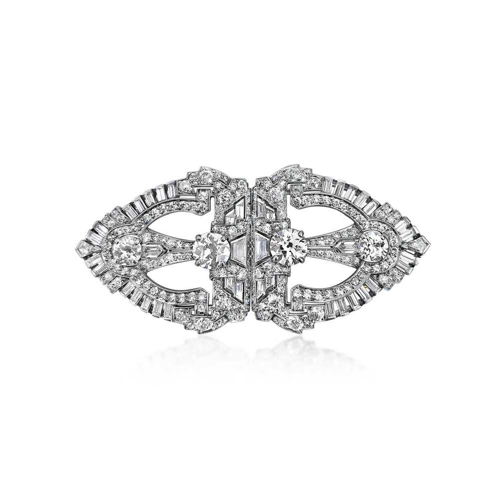 AN ART DECO DIAMOND DOUBLE CLIP BROOCH, BY RAYMOND YARD, CIRCA 1920'S - SOLD