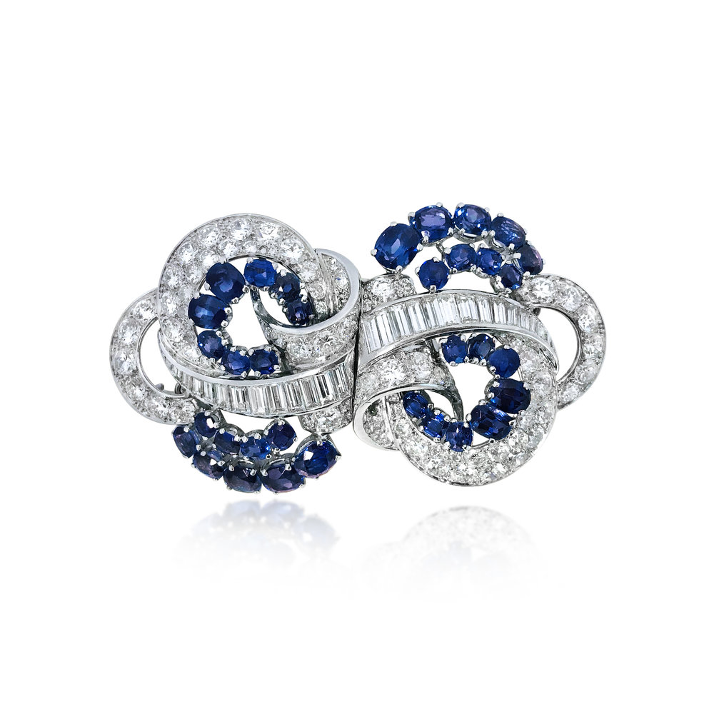 A Sapphire and Diamond Double Clip Brooch and Necklace  