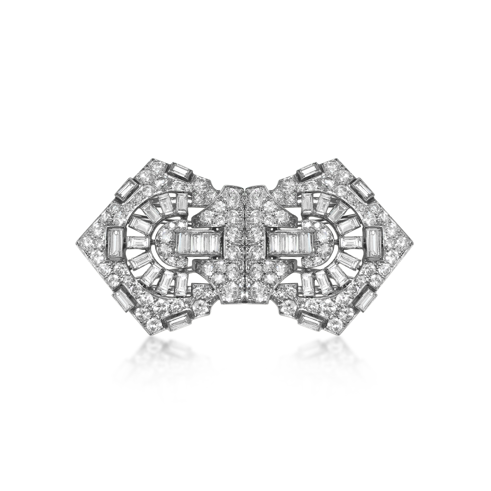 AN ART DECO DIAMOND DOUBLE CLIP BROOCH - SOLD