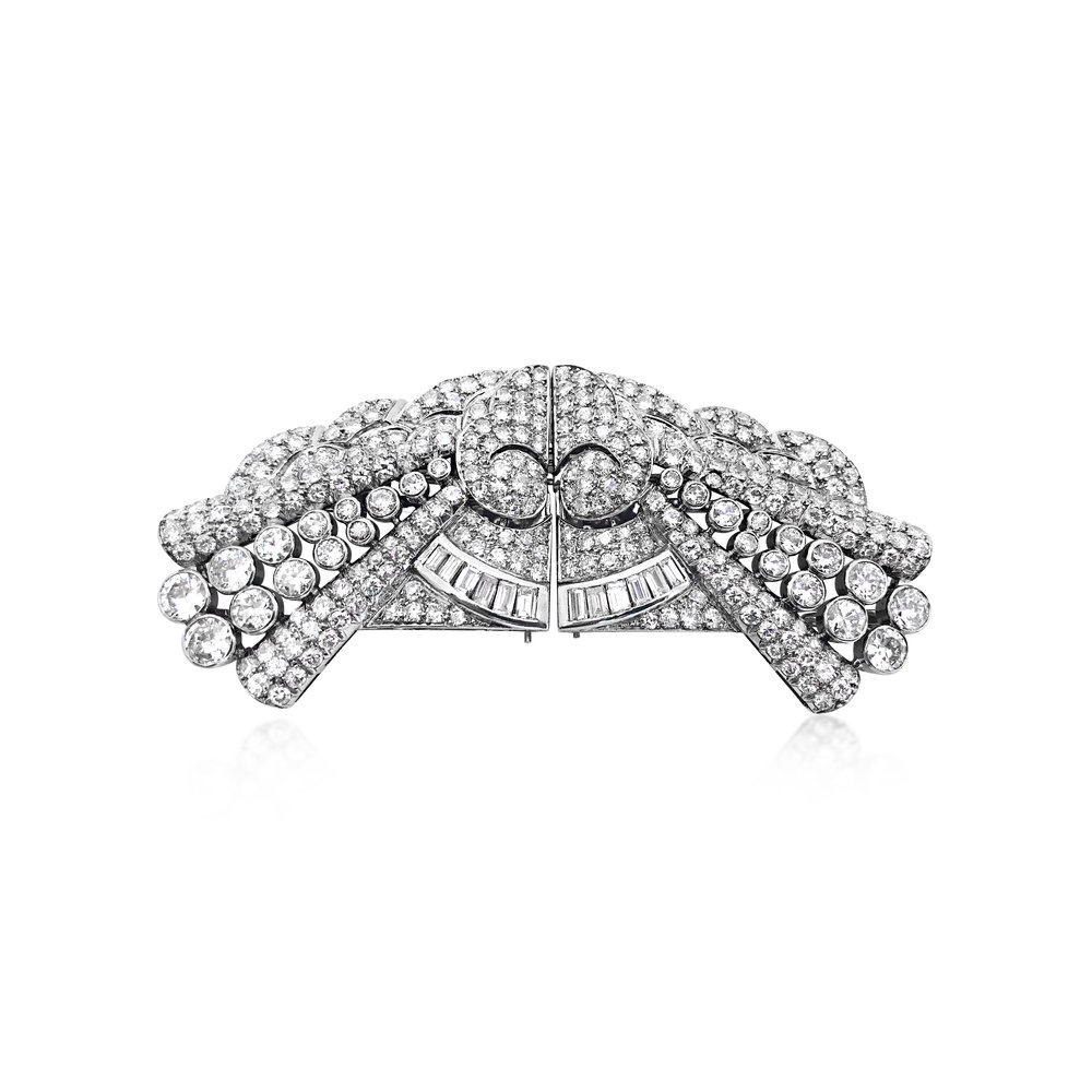 AN ART DECO DIAMOND DOUBLE CLIP BROOCH, CIRCA 1930'S - SOLD