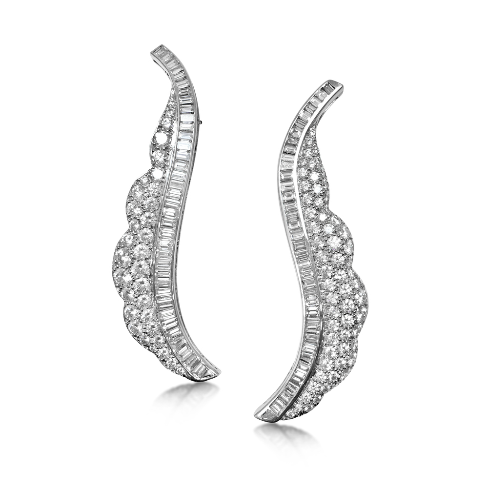 A PAIR OF DIAMOND AND PLATINUM BROOCHES, BY OSCAR HEYMAN BROTHERS - SOLD