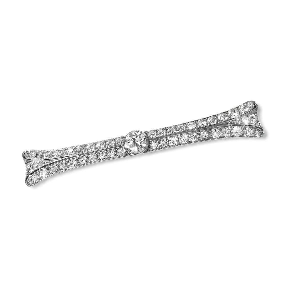 A DIAMOND AND PLATINUM BAR BROOCH, BY TIFFANY &amp; CO. - SOLD