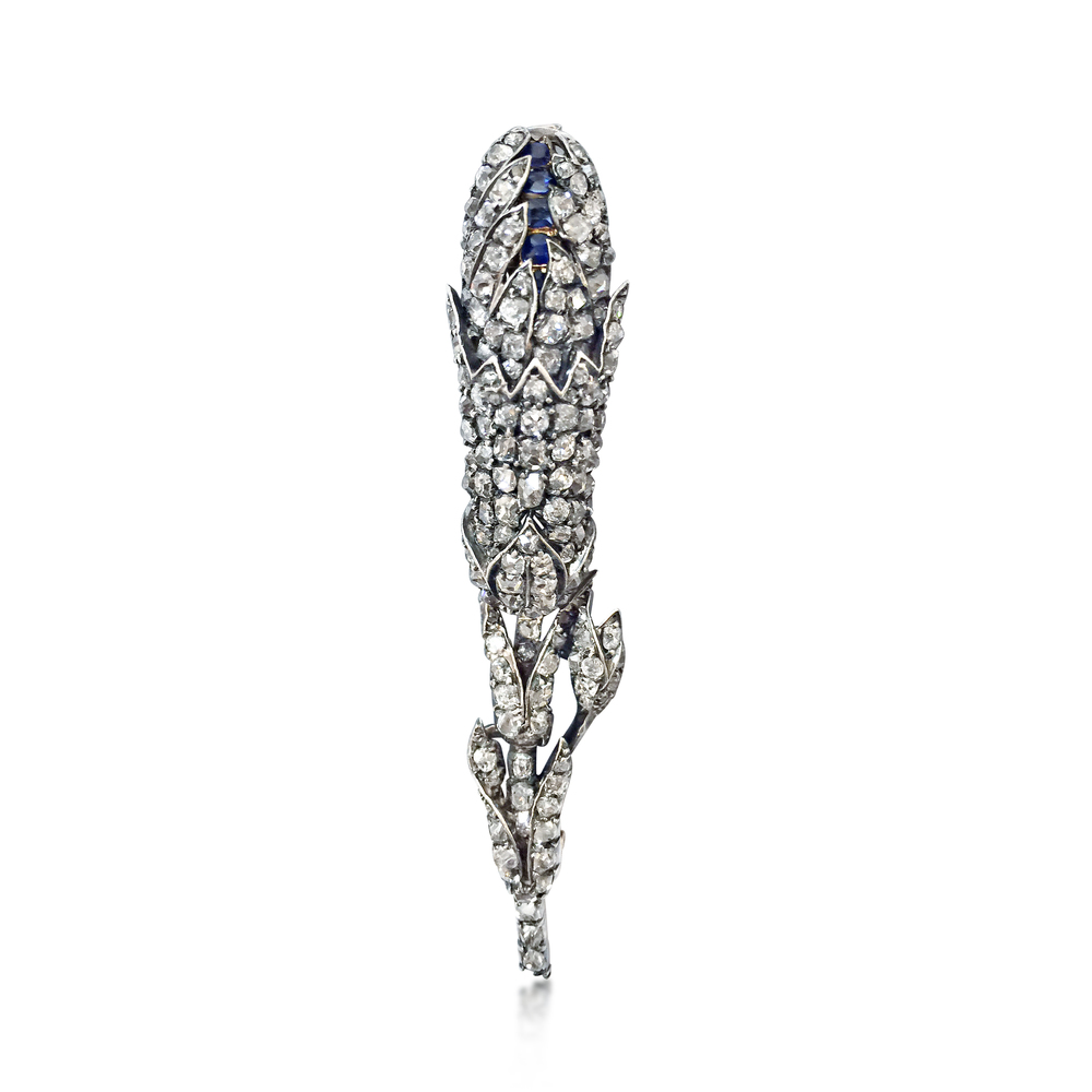 A GEORGIAN SAPPHIRE AND DIAMOND "BULRUSH" FLOWER BROOCH - SOLD