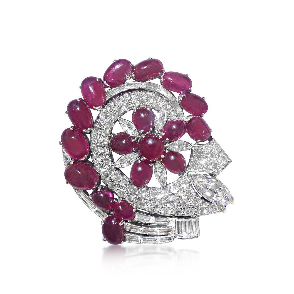 AN ART DECO RUBY AND DIAMOND BROOCH, CIRCA 1930'S - SOLD