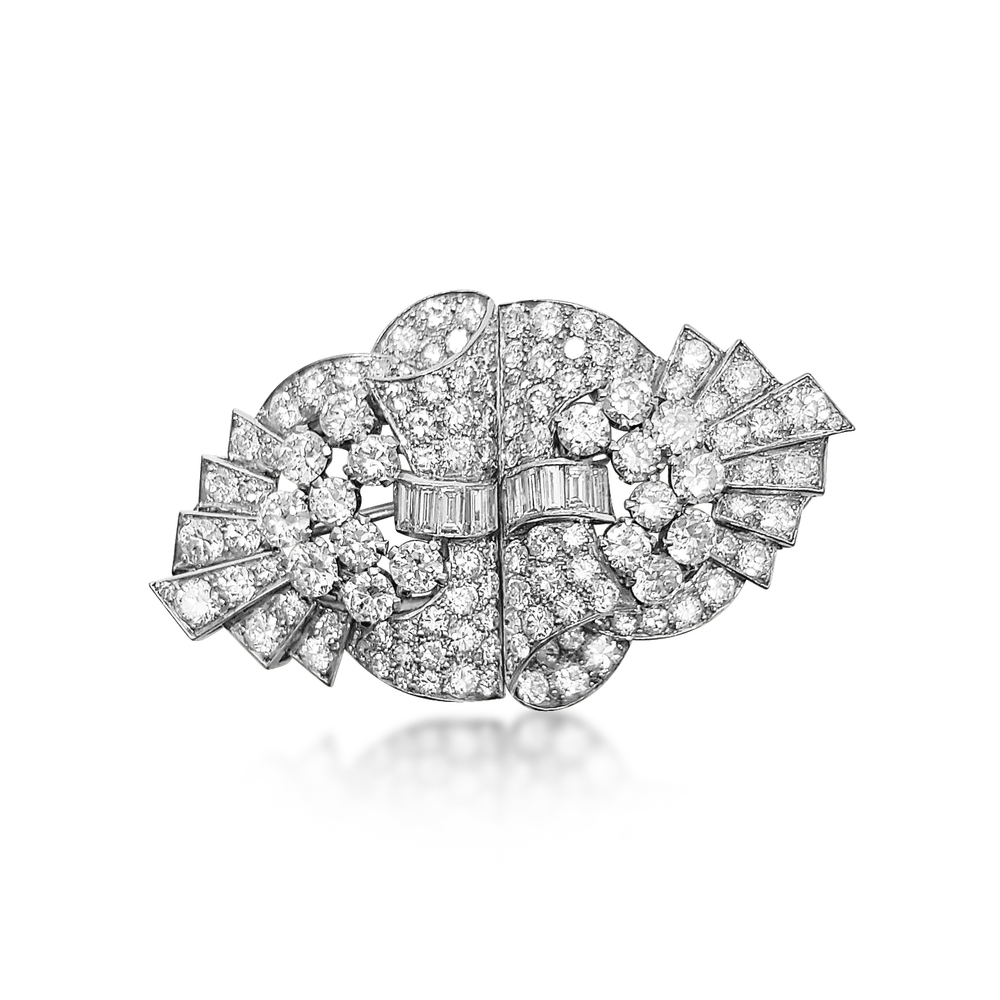 AN ART DECO DIAMOND DOUBLE CLIP BROOCH - SOLD