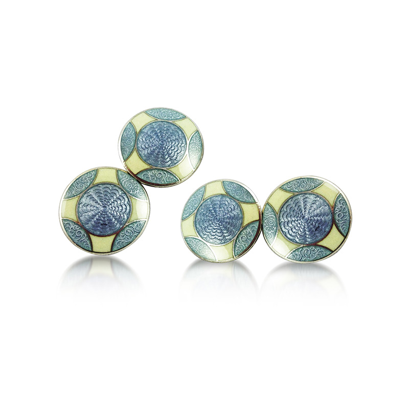 A Pair of Art Deco Silver and Guilloche Enamel  Cufflinks  