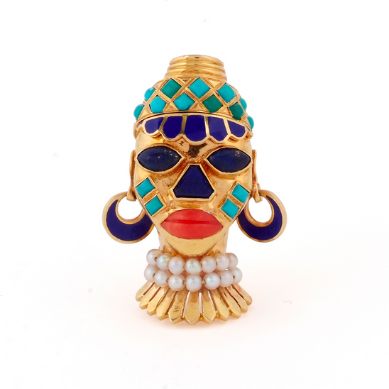 A RETRO GEM-SET ‘AFRICAN MASK’ BROOCH, BY BOUCHERON, CIRCA 1949