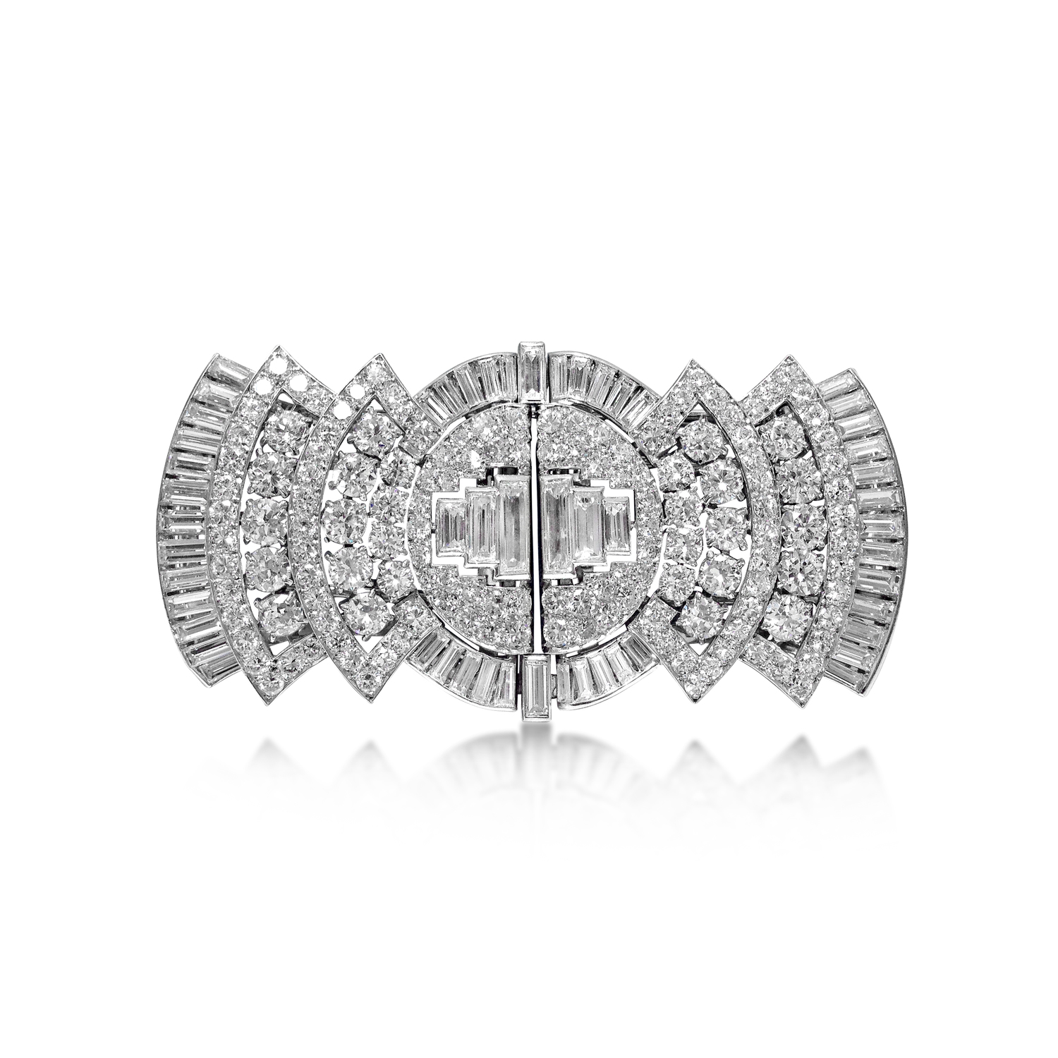 A DIAMOND AND PLATINUM DOUBLE CLIP BROOCH, CIRCA 1950 - SOLD