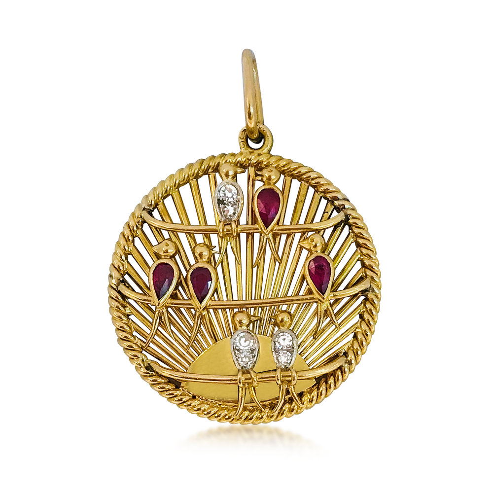 A RUBY AND DIAMOND "HIRONDELLES" PENDANT, BY VAN CLEEF &amp; ARPELS  