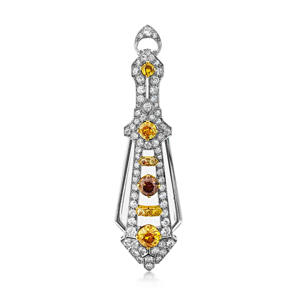 AN ART DECO COLOURED DIAMOND AND DIAMOND LORGNETTE, BY TIFFANY &amp; CO 