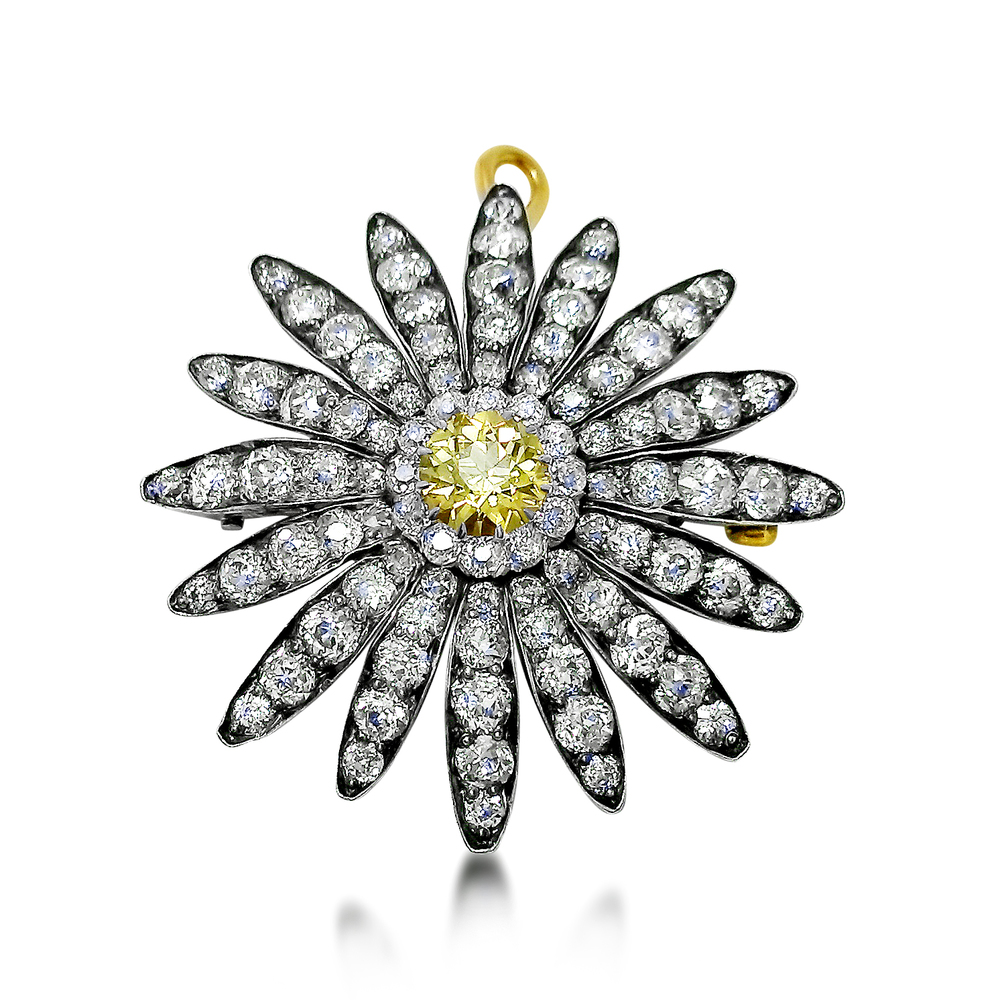 AN ANTIQUE 14K GOLD AND DIAMOND PENDANT BROOCH 