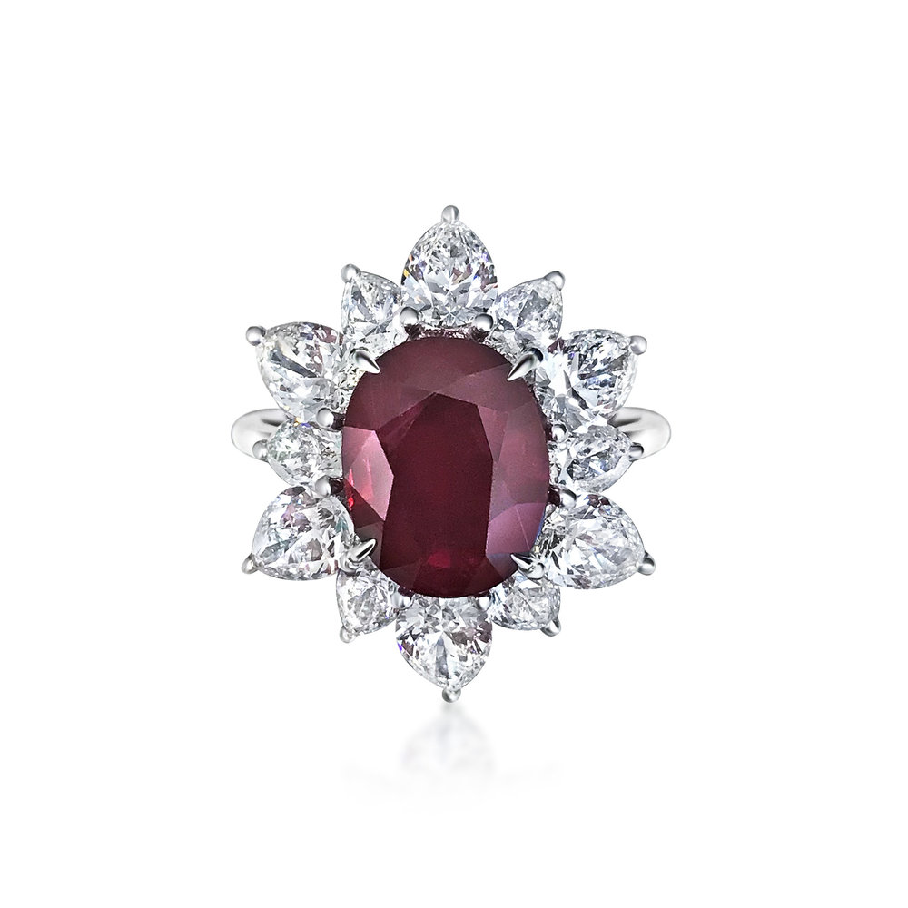 A BURMESE RUBY AND DIAMOND RING  