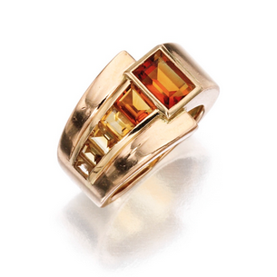 A Retro Citrine And 18K Yellow Gold Ring, By Rene Boivin,  Circa 1940  