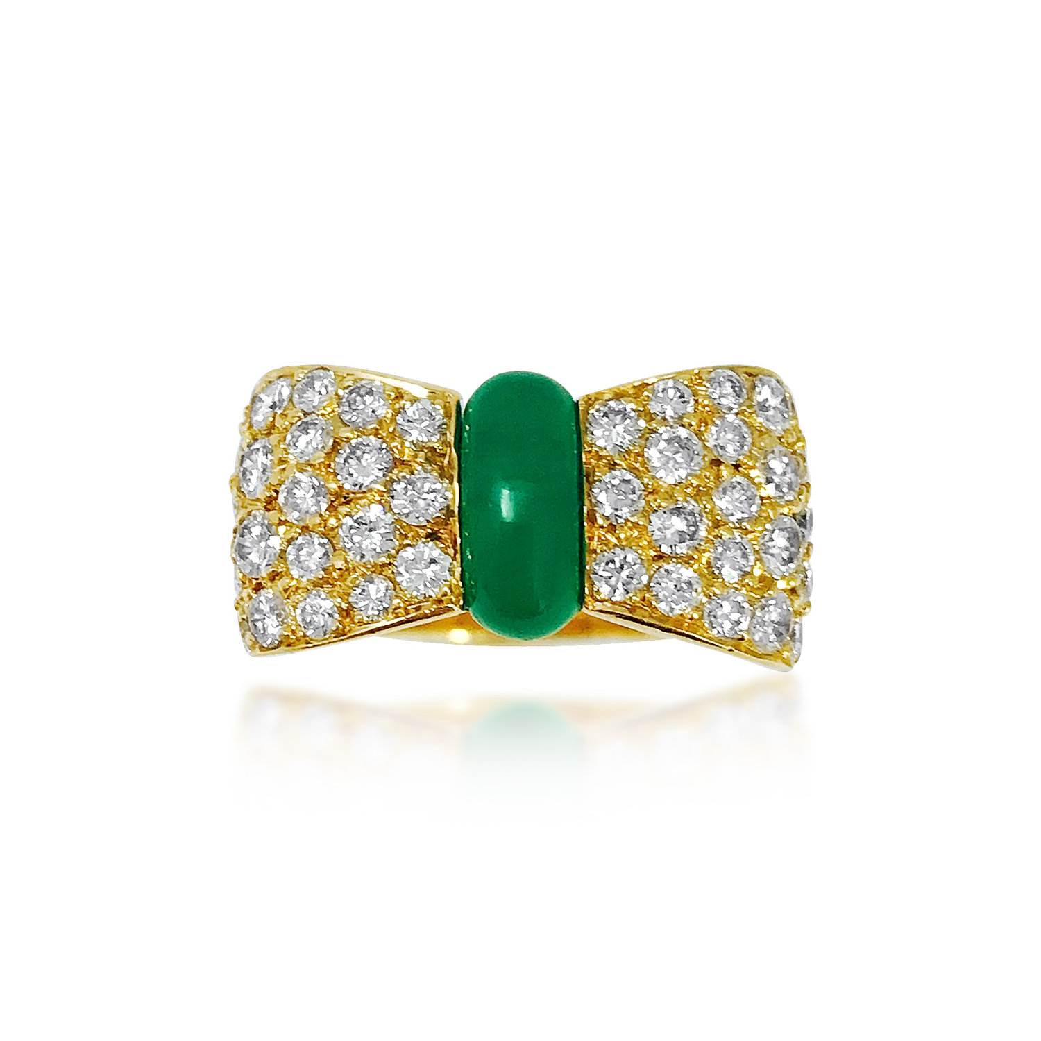An 18K Yellow Gold Diamond &amp; Chrysoprase Bow Ring, By Van Cleef &amp; Arpels  