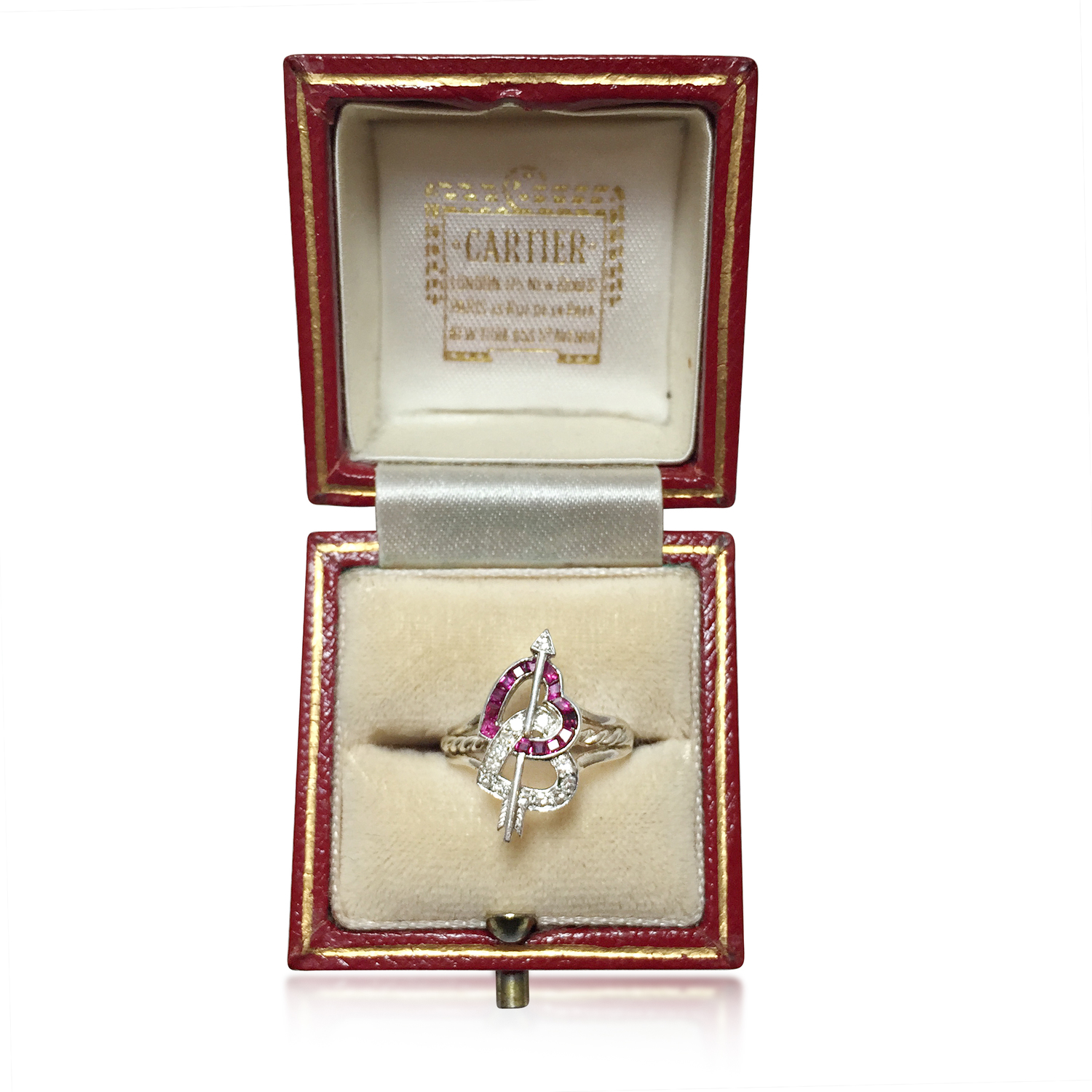 A Ruby And Diamond Twin Heart Ring in White Gold, By Cartier  