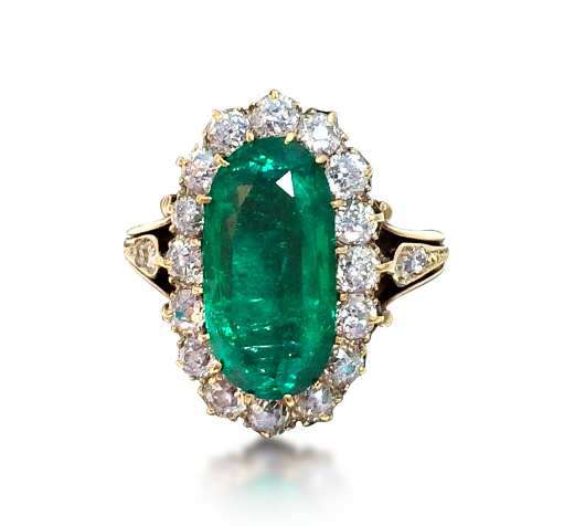 An Antique 4.34 cts Emerald And Diamond Cluster Ring, Circa 1895  