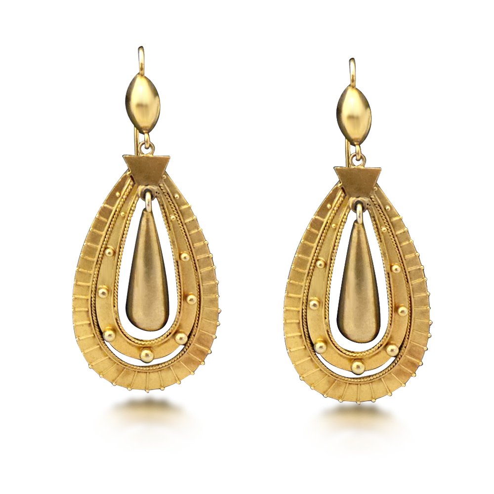 A PAIR OF VICTORIAN 15K GOLD EAR PENDANTS CIRCA 1860s
