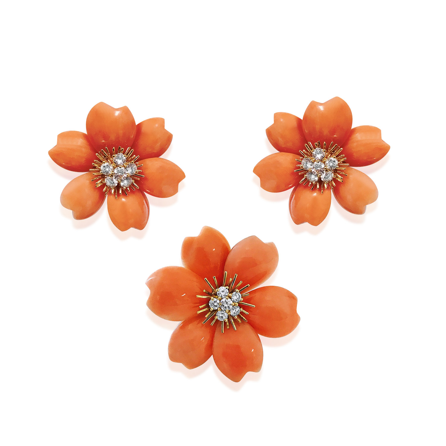 A VAN CLEEF &amp; ARPELS ROSE DE NOEL EARRINGS AND BROOCH SET  