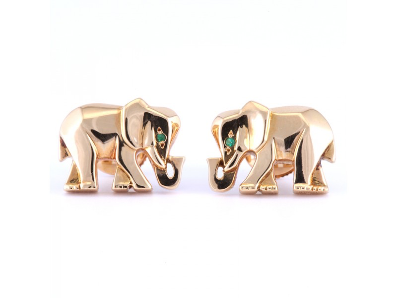 A PAIR OF 18K YELLOW GOLD EMERALD ELEPHANT EAR STUDS, BY CARTIER  