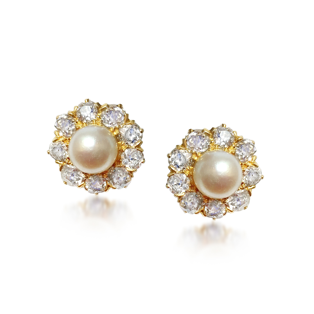 A PAIR OF ANTIQUE NATURAL PEARL AND DIAMOND CLUSTER EARRINGS, CIRCA 1890S - SOLD