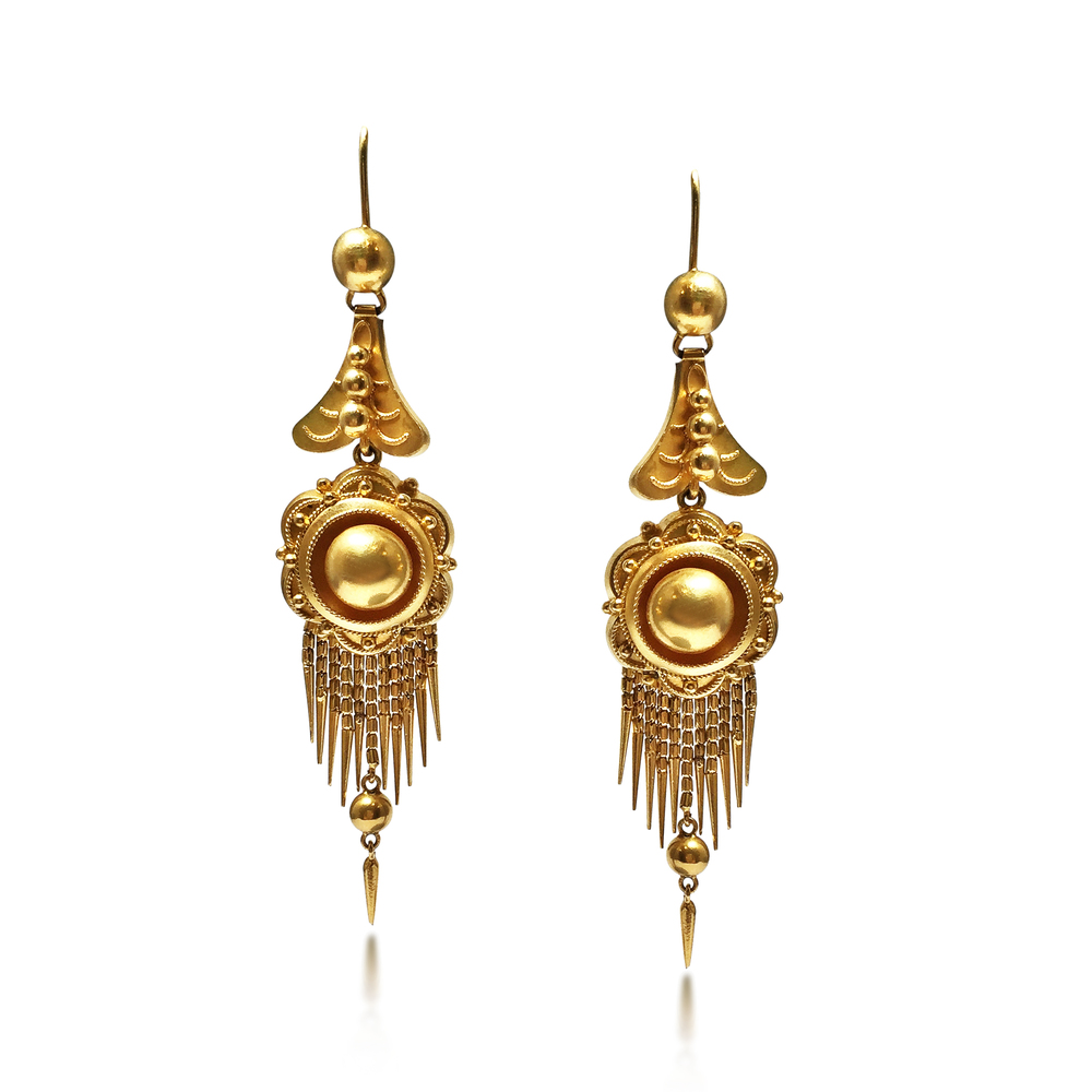 A PAIR OF ANTIQUE VICTORIAN EAR PENDANTS IN 18K YELLOW GOLD - SOLD