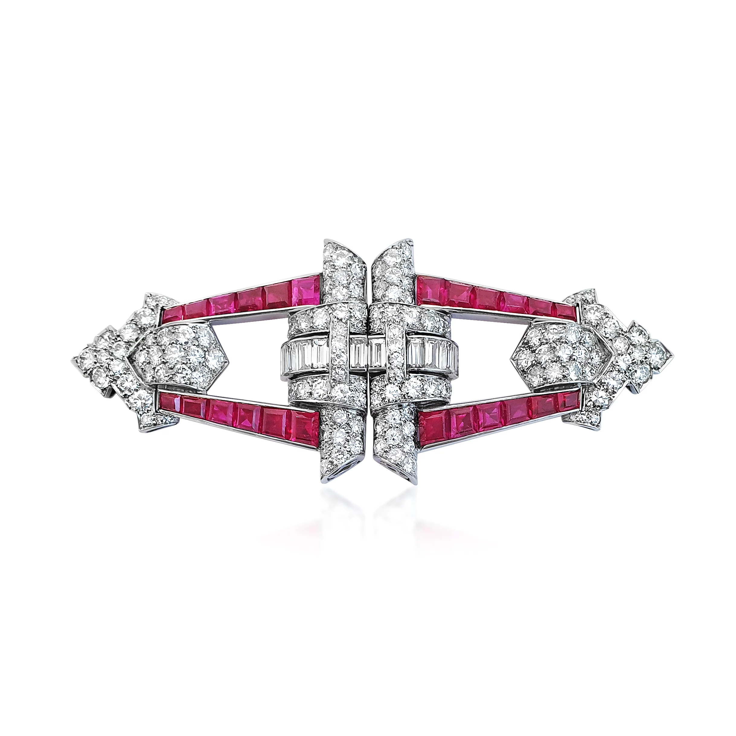 A Pair of Art Deco Ruby and Diamond Double Clips 