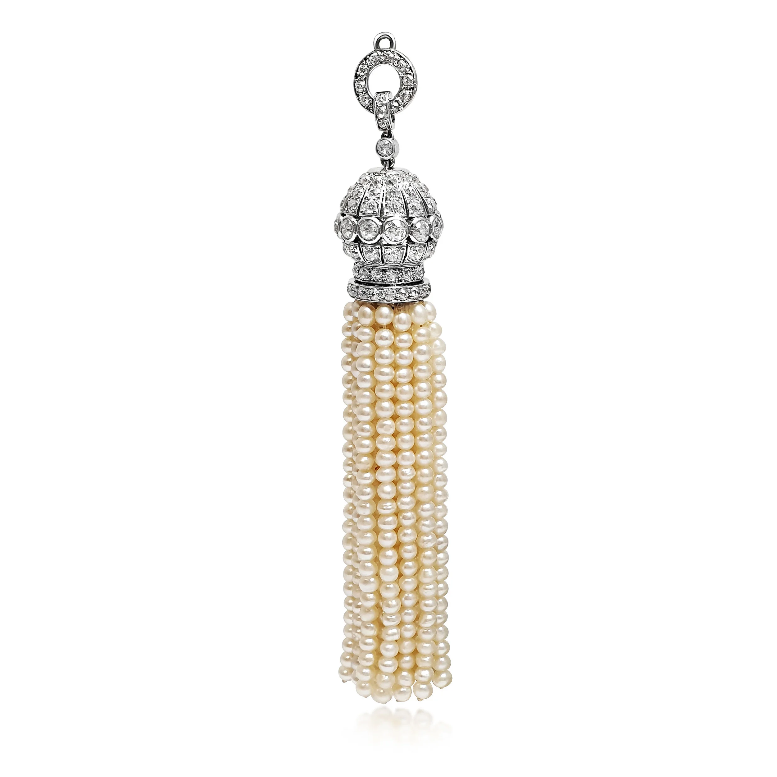 An Art Deco Diamond and Pearl Tassel Pendant  