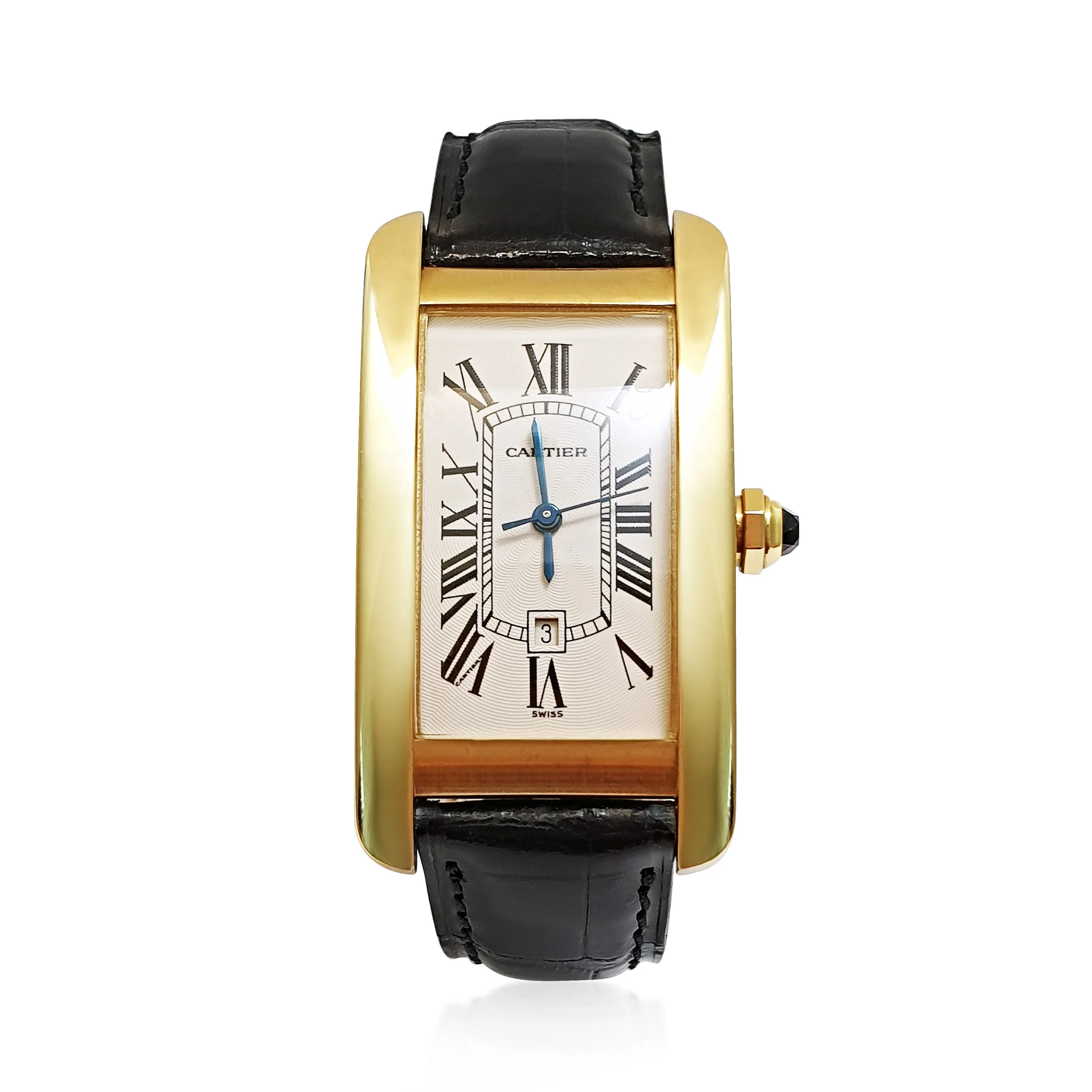 An 18K Yellow Gold Large Tank Americane Wristwatch, by Cartier   