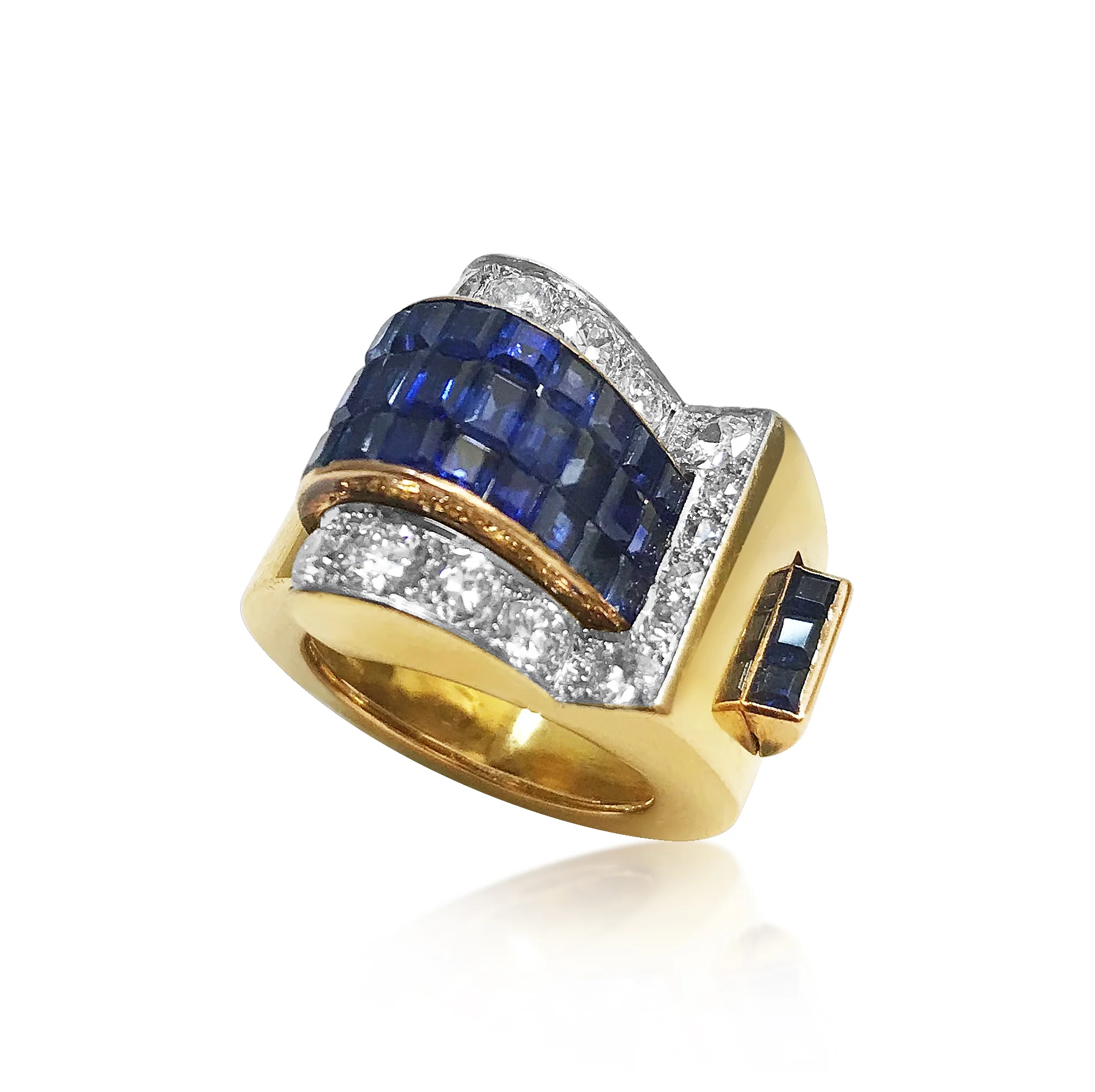 A Retro Invisibly-set Sapphire and Diamond Ring, by Boucheron, circa 1936