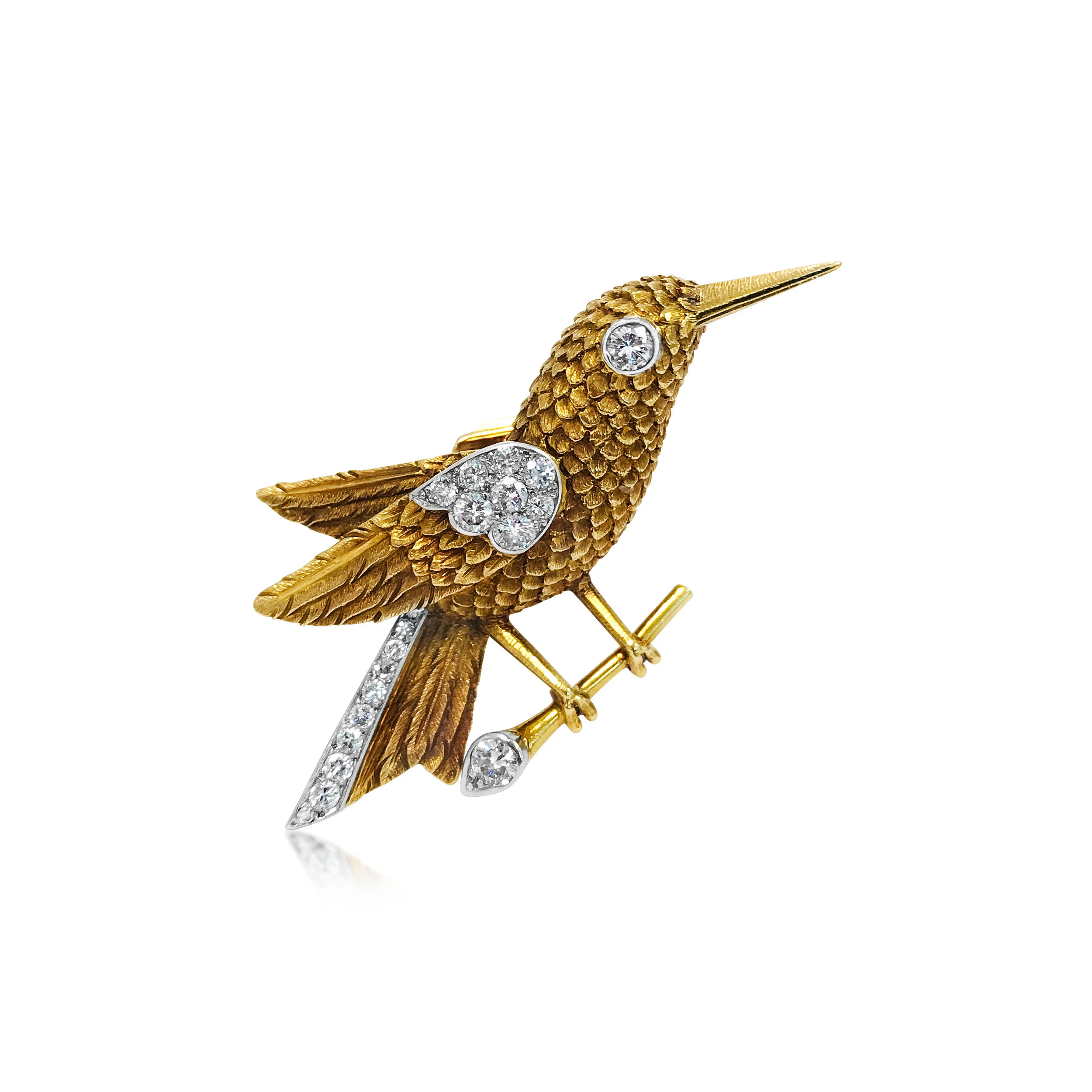 A Diamond and Yellow Gold Bird Brooch by Cartier  